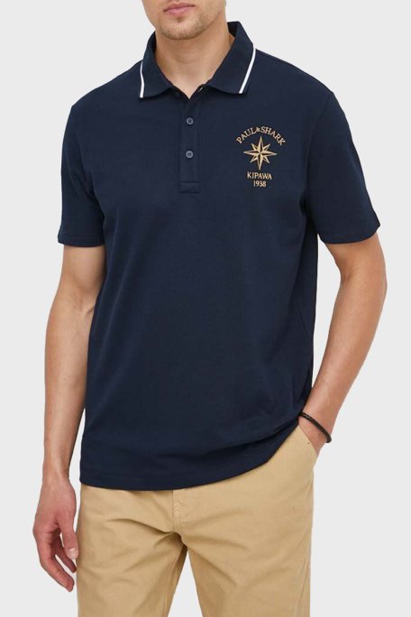Paul & Shark Logo İşlemeli % 100 Pamuk Regular Fit Düğmeli Erkek Polo Yaka T Shirt 24411350 013 LACİVERT - Paul & Shark