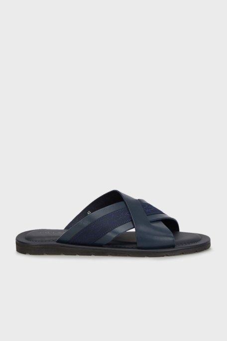 Paul & Shark Logolu Hakiki Deri Erkek Terlik 24418012 013 LACİVERT - Paul & Shark