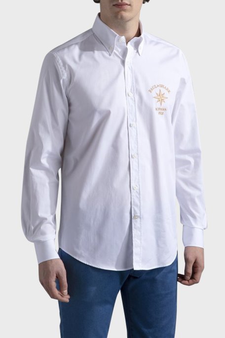 Paul & Shark Streç Pamuklu Regular Fit Düğmeli Yaka Erkek Gömlek 24413321 010 BEYAZ - Paul & Shark