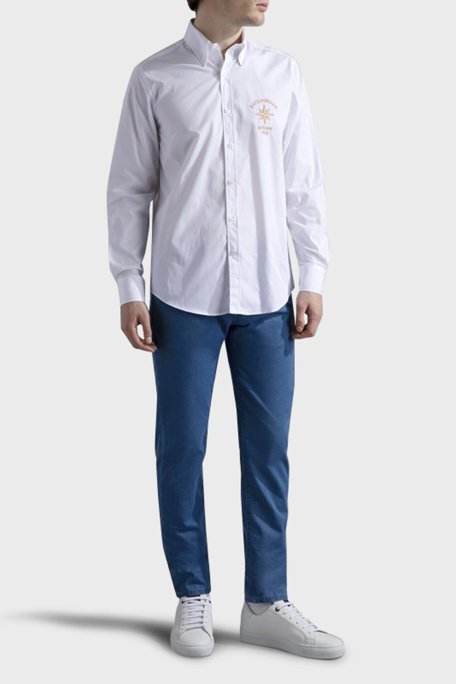 Paul & Shark Streç Pamuklu Regular Fit Düğmeli Yaka Erkek Gömlek 24413321 010 BEYAZ - Paul & Shark (1)