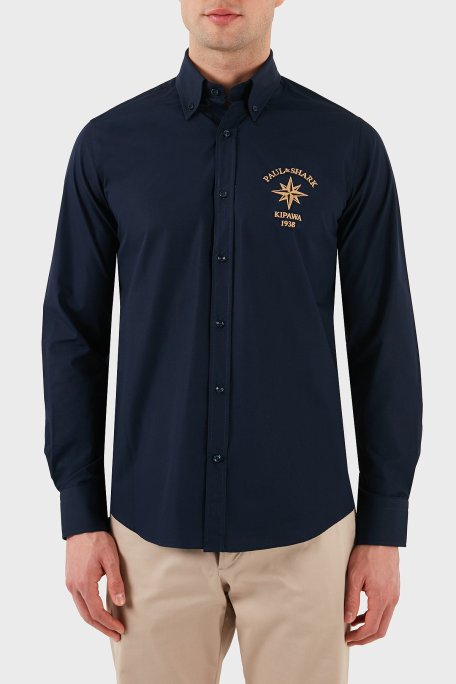 Paul & Shark Streç Pamuklu Regular Fit Düğmeli Yaka Erkek Gömlek 24413321 050 LACİVERT - Paul & Shark