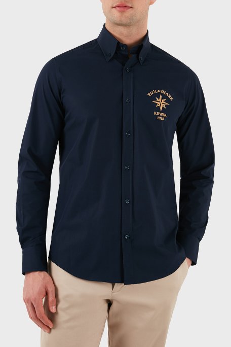 Paul & Shark Streç Pamuklu Regular Fit Düğmeli Yaka Erkek Gömlek 24413321 050 LACİVERT - Paul & Shark (1)