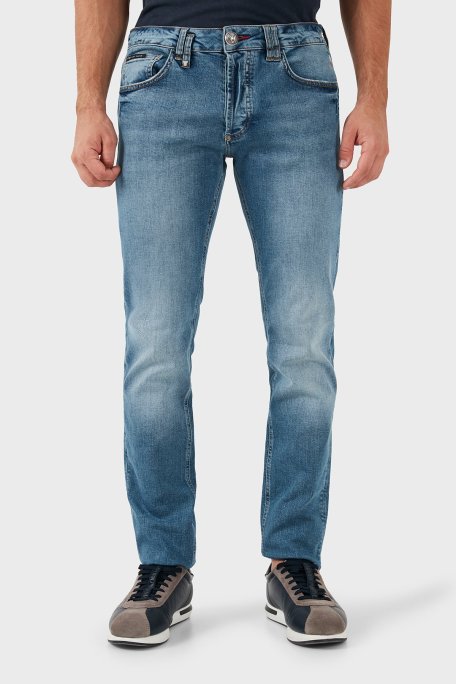 Philipp Plein Streç Pamuklu Slim Fit Normal Bel Dar Paça Jeans Erkek Kot Pantolon MDT2500 PDE004N 07BP MAVİ - Philipp Plein