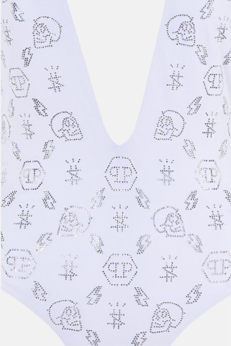 Philipp Plein Taş İşlemeli Desenli Logolu Boyundan Bağlamalı Bayan Mayo CDPPI0901 BEYAZ - Philipp Plein (1)