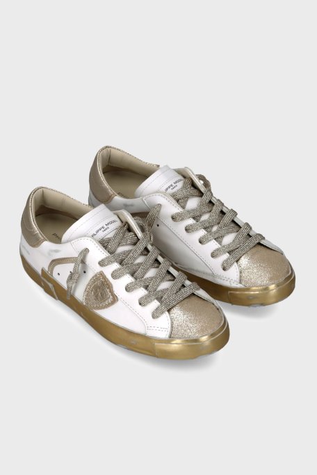 Philippe Model Deri Logolu Sneaker Bayan Ayakkabı PRLDVMM1VMM1 BEYAZ-GOLD - Philippe Model (1)