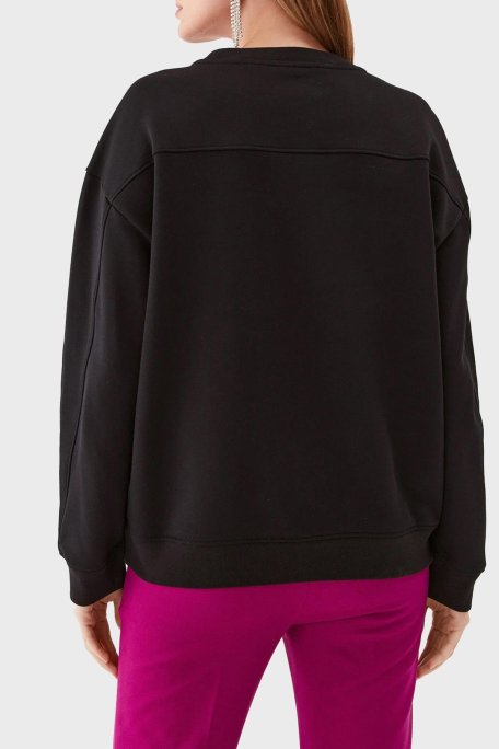 Pinko % 100 Pamuk Parlak Taş Logolu Bisiklet Yaka Regular Fit Bayan Sweat 101607 A12I Z99 SİYAH - Pinko (1)