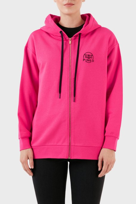 Pinko % 100 Pamuk Fermuarlı Kapüşonlu Relaxed Fit Bayan Sweat 101133 A162 N17 PEMBE - Pinko