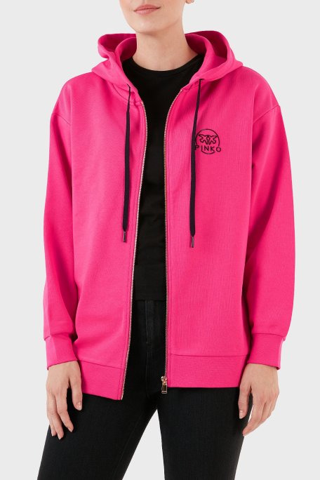 Pinko % 100 Pamuk Fermuarlı Kapüşonlu Relaxed Fit Bayan Sweat 101133 A162 N17 PEMBE - Pinko (1)