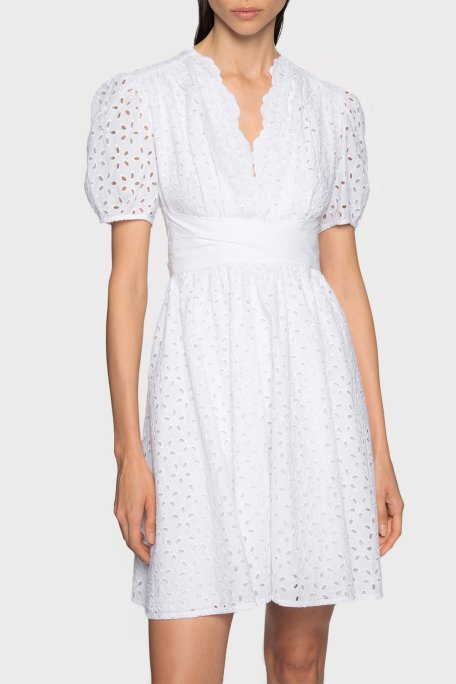 Pinko % 100 Pamuk Sırt Dekolteli Fistolu Balon Kol Mini Bayan Elbise 100890 A0Q4 Z04 BEYAZ - Pinko