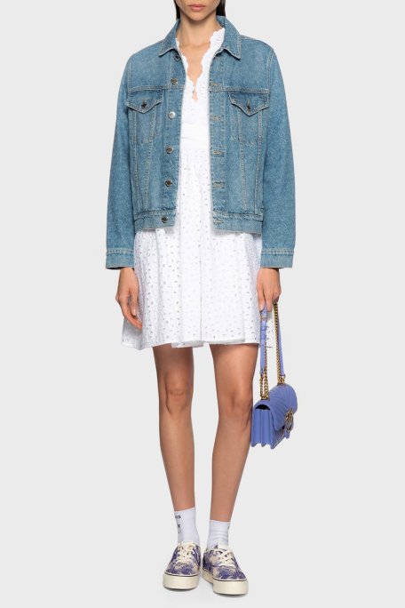 Pinko % 100 Pamuk Sırt Dekolteli Fistolu Balon Kol Mini Bayan Elbise 100890 A0Q4 Z04 BEYAZ - Pinko (1)