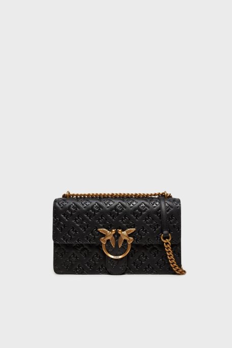 Pinko 4G Logolu Ayarlanabilir Zincir Askılı Deri Bayan Çanta 100941 A1YB Z99Q SİYAH - Pinko