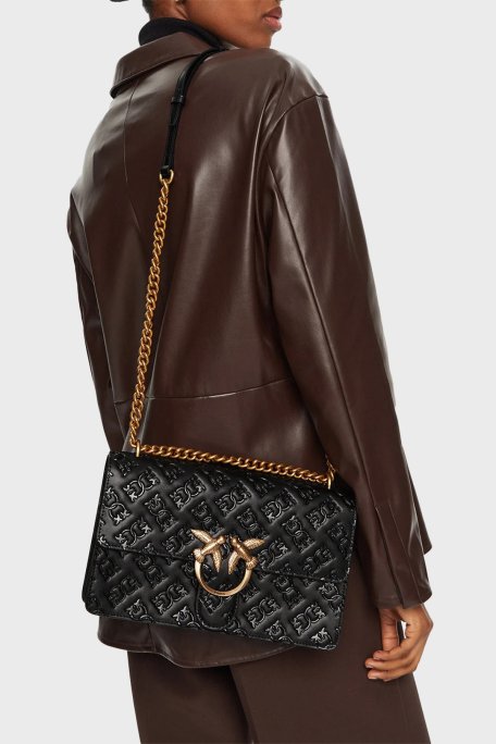 Pinko 4G Logolu Ayarlanabilir Zincir Askılı Deri Kadın Çanta 100941 A1YB Z99Q SİYAH - Pinko (1)