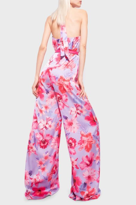 Pinko Çiçek Desenli Halter Yaka Geniş Paça Bayan Tulum 100761 A0M8 YNB LİLA - Pinko (1)