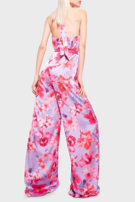 Pinko Çiçek Desenli Halter Yaka Geniş Paça Kadın Tulum 100761 A0M8 YNB LİLA - Pinko (1)