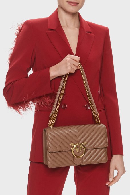 Pinko Hakiki Deri Ayarlanabilir Zincir Askılı Bayan Çanta 100941 A0GK D01Q KAHVE - Pinko (1)