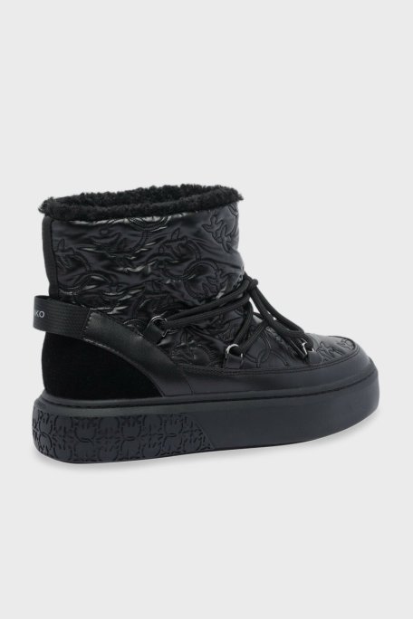 Pinko Hakiki Deri Kabartmalı Logo Baskılı Kalın Taban Bayan Kar Botu SS0101 T036 Z99 SİYAH - Pinko (1)