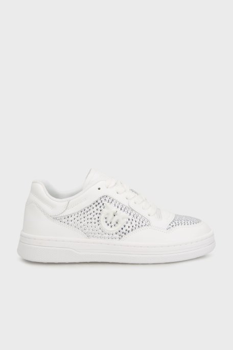 Pinko Hakiki Deri Taşlı Sneaker Bayan Ayakkabı SS0081P082Z1B BEYAZ - Pinko
