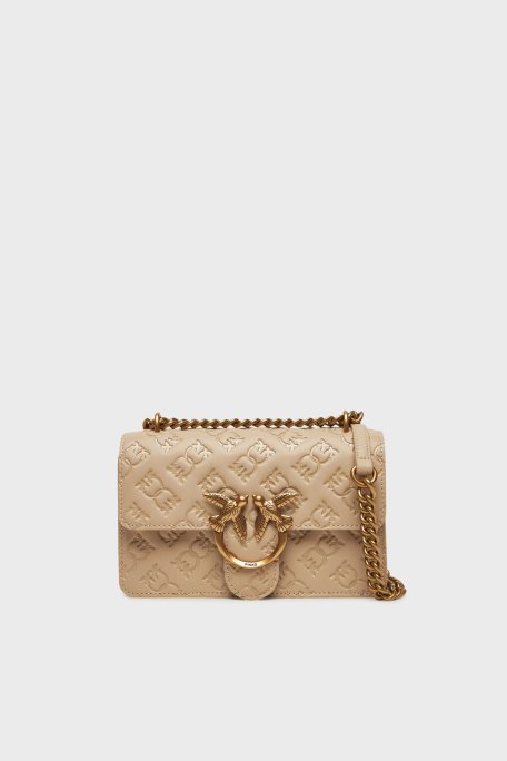 Pinko Kabartmalı Logo Baskılı Ayarlanabilir Askılı Kadın Çanta 100074 A1YB C50Q BEJ - Pinko