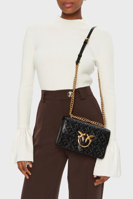 Pinko Kabartmalı Logo Baskılı Ayarlanabilir Askılı Bayan Çanta 100074 A1YB Z99Q SİYAH - Pinko (1)