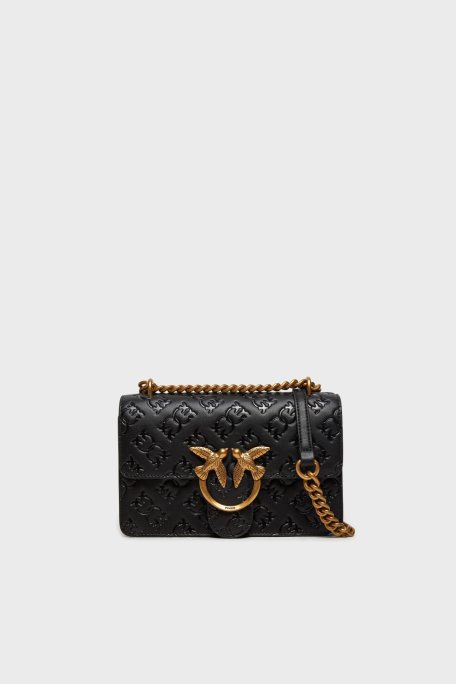 Pinko Kabartmalı Logo Baskılı Ayarlanabilir Askılı Kadın Çanta 100074 A1YB Z99Q SİYAH - Pinko