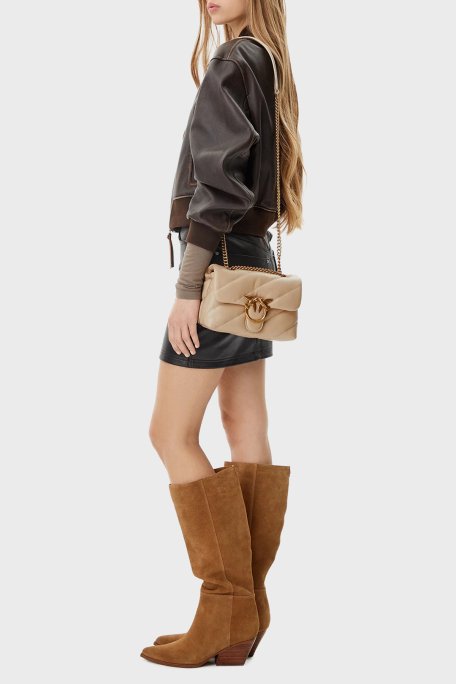 Pinko Kapitoneli Hakiki Deri Zincir Askılı Kadın Çanta 100039 A0F2 C50Q BEJ - Pinko (1)