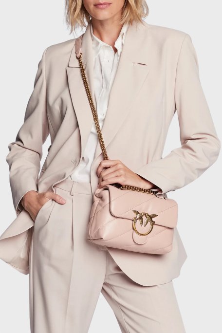 Pinko Kapitoneli Hakiki Deri Zincir Askılı Bayan Çanta 100039 A0F2 O81Q PUDRA - Pinko (1)