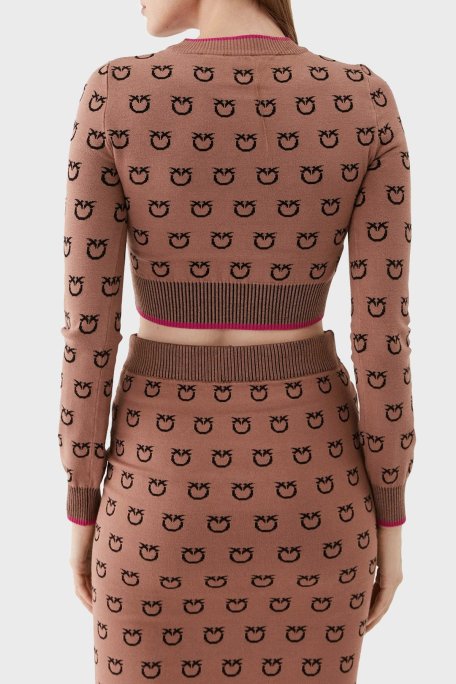 Pinko Logo Desen Baskılı Uzun Kollu Regular Fit Crop Bayan Sweat 101561 A112 CZ3 KAHVE - Pinko (1)