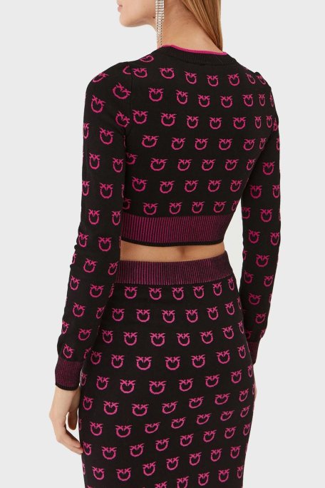 Pinko Logo Desen Baskılı Uzun Kollu Regular Fit Crop Bayan Sweat 101561 A112 ZW1 SİYAH-PEMBE - Pinko (1)