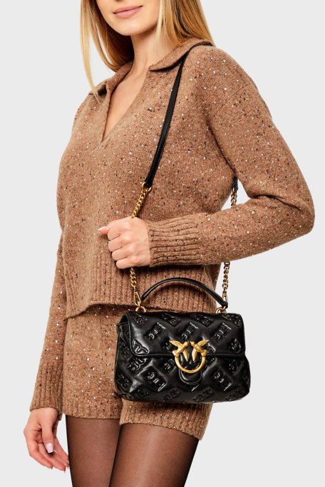 Pinko Logolu Çıkarılabilir Zincir Askılı Bayan Çanta 100044 A2JX Z99Q SİYAH - Pinko (1)