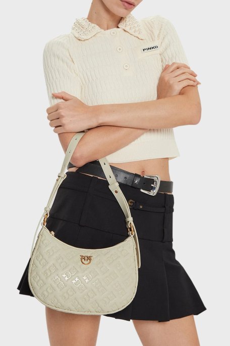 Pinko Logolu Hakiki Deri Ayarlanabilir Omuz Askılı Kadın Çanta 102790 A1YB Z14Q BEYAZ - Pinko (1)