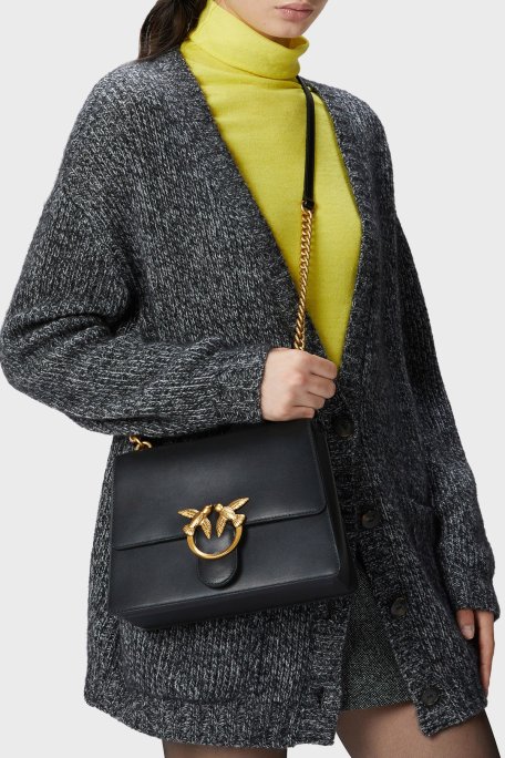 Pinko Logolu Hakiki Deri Çıkarılabilir Askılı Kadın Çanta 100066 A0F1 Z99Q SİYAH - Pinko (1)