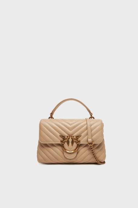 Pinko Logolu Hakiki Deri Çıkarılabilir Zincir Askılı Bayan Çanta 100044 A0GK C50Q BEJ - Pinko