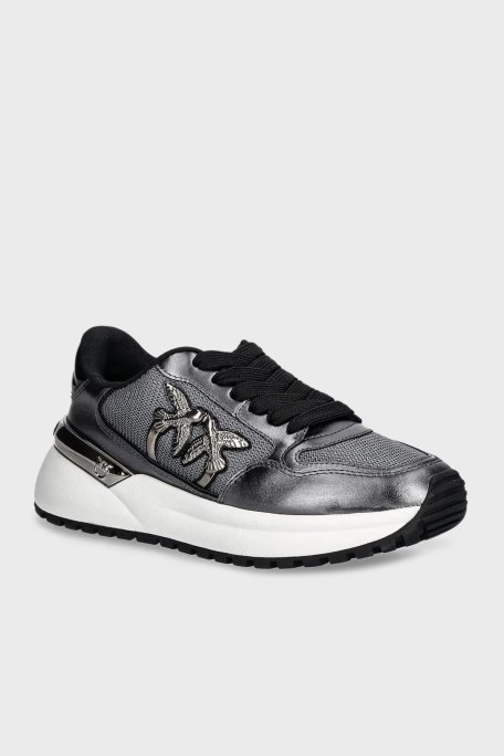 Pinko Logolu Hakiki Deri Kalın Taban Sneaker Bayan Ayakkabı SS0055 P105 KZ7 KOYU GRİ - Pinko (1)