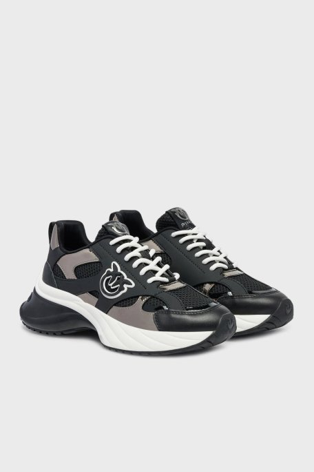 Pinko Logolu Hakiki Deri Kalın Taban Sneaker Bayan Ayakkabı SS0067 E022 ZZ0 SİYAH - Pinko (1)