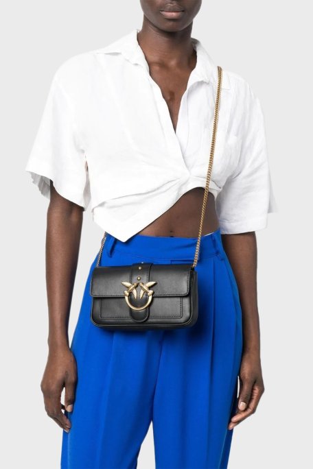 Pinko Logolu Zincir Askılı Deri Bayan Çanta 100061 A0F1Z 99Q SİYAH - Pinko (1)