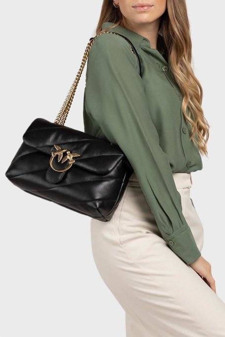 Pinko Metal Logolu Hakiki Deri Zincir Askılı Bayan Çanta 100038 A0F2 Z99Q SİYAH - Pinko (1)