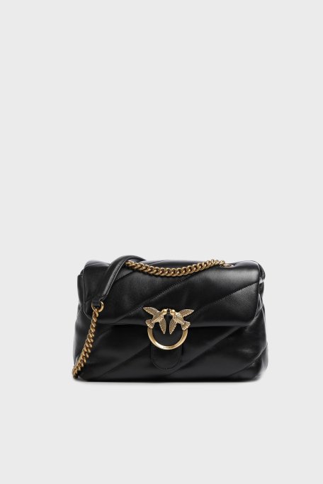 Pinko Metal Logolu Hakiki Deri Zincir Askılı Kadın Çanta 100038 A0F2 Z99Q SİYAH - Pinko