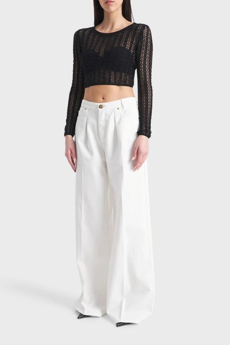 Pinko Pamuklu Relaxed Fit Geniş Paça Kadın Pantolon 102948A1MNZ14 BEYAZ - Pinko (1)