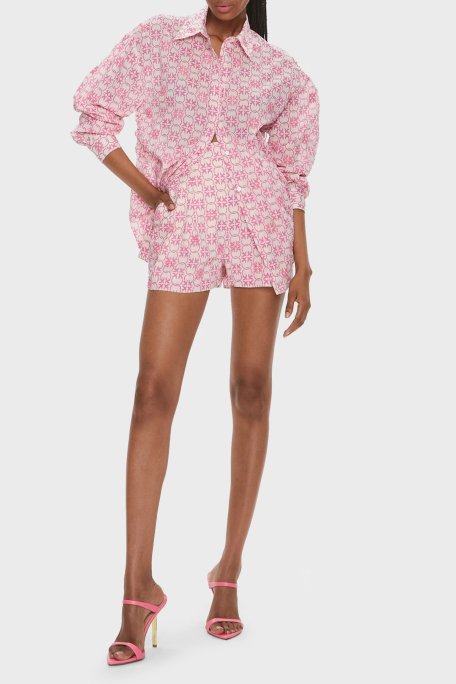 Pinko Pamuklu Yüksek Bel Regular Fit Müslin Bayan Short 103192A1Q1DN3 Pembe-Ekru - Pinko