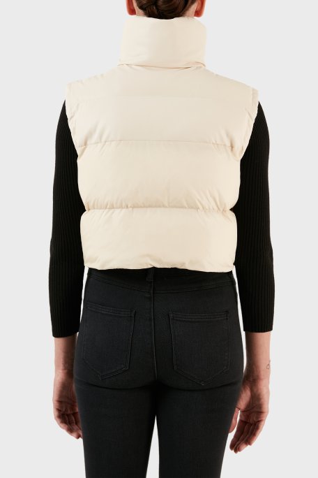 Pinko Regular Fit Dik Yaka Şişme Crop Kadın Yelek 101734 A11P C16 BEJ - Pinko (1)