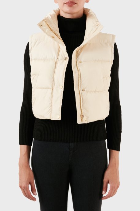 Pinko Regular Fit Dik Yaka Şişme Crop Kadın Yelek 101734 A11P C16 BEJ - Pinko