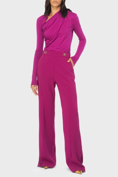 Pinko Slim Fit Fermuar ve Düğme Detaylı Yüksek Bel Bol Paça Bayan Pantolon 100055 A14I VIB FUŞYA - Pinko