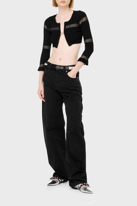 Pinko Slim Fit Transparan Şeritli Crop Bayan Hırka 102969A1NAZ99 SİYAH - Pinko