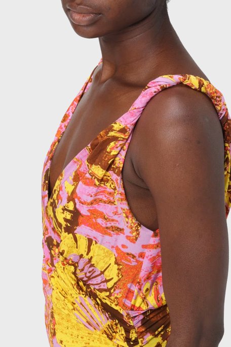 Pinko V Yaka Askılı Uzun Kadın Elbise 103286A1PCNH6 Pembe-Sarı - Pinko (1)