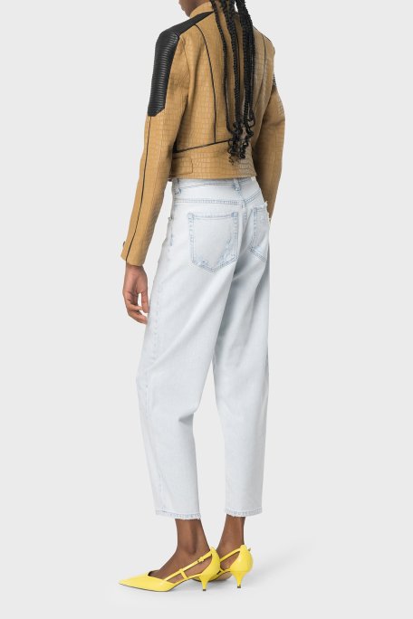 Pinko Yırtık Detaylı Yüksek Bel Mom Jeans Kadın Kot Pantolon 100379A1JKPJQ Buz Mavisi - Pinko (1)