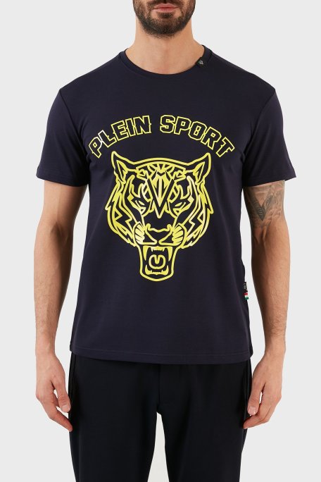 Plein Sport Logolu Bisiklet Yaka Pamuklu Erkek T Shirt TIPS113IT85 LACİVERT - Plein Sport