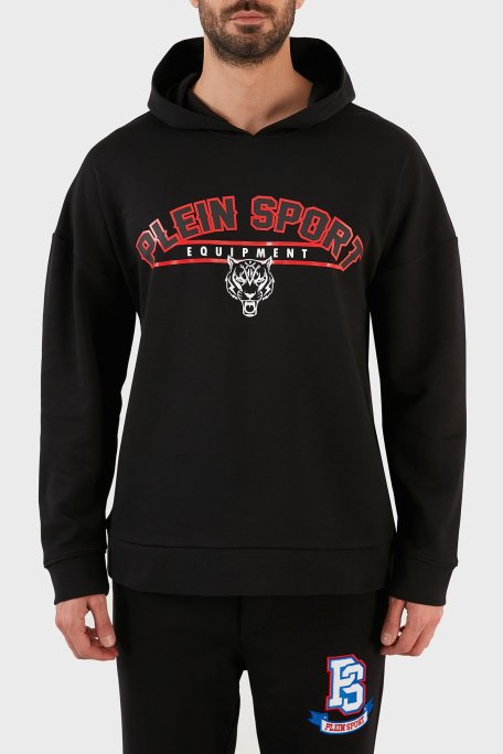 Plein Sport Logolu Regular Fit Kapüşonlu Pamuklu Erkek Sweat FIPS21999 SİYAH - Plein Sport