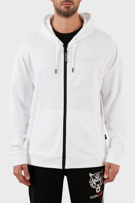 Plein Sport Pamuklu Regular Fit Fermuarlı Kapüşonlu Erkek Sweat FIPSZ132801 BEYAZ - Plein Sport