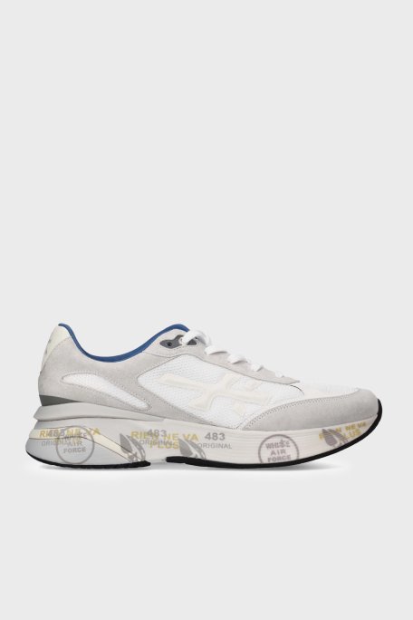 Premiata Logolu Deri Karışımlı Sneaker Erkek Ayakkabı MOERUN 8075 BEYAZ GRİ - Premiata