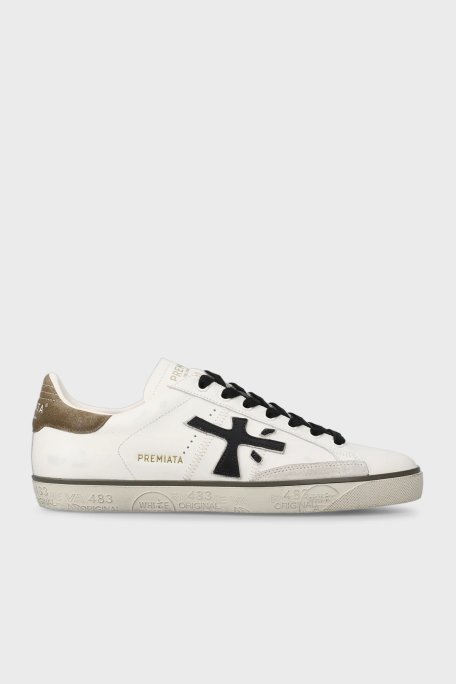 Premiata Logolu Hakiki Deri Sneaker Erkek Ayakkabı STEVEN 7630 BEYAZ - Premiata